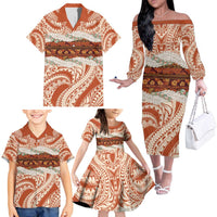 Aloha Hawaii Mikioi Lei Family Matching Off The Shoulder Long Sleeve Dress and Hawaiian Shirt Beige Tropical Flower Pattern LT14 - Polynesian Pride