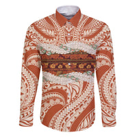 Aloha Hawaii Mikioi Lei Family Matching Off The Shoulder Long Sleeve Dress and Hawaiian Shirt Beige Tropical Flower Pattern LT14 Dad's Shirt - Long Sleeve Beige - Polynesian Pride
