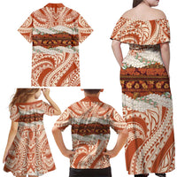 Aloha Hawaii Mikioi Lei Family Matching Off Shoulder Maxi Dress and Hawaiian Shirt Beige Tropical Flower Pattern LT14 - Polynesian Pride