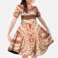 Aloha Hawaii Mikioi Lei Family Matching Puletasi and Hawaiian Shirt Beige Tropical Flower Pattern LT14 Daughter's Dress Beige - Polynesian Pride