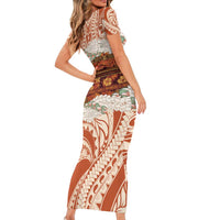 Aloha Hawaii Mikioi Lei Family Matching Short Sleeve Bodycon Dress and Hawaiian Shirt Beige Tropical Flower Pattern LT14 - Polynesian Pride