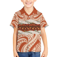 Aloha Hawaii Mikioi Lei Family Matching Short Sleeve Bodycon Dress and Hawaiian Shirt Beige Tropical Flower Pattern LT14 Son's Shirt Beige - Polynesian Pride