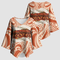 Aloha Hawaii Mikioi Lei Kimono Sleeve Blouse Beige Tropical Flower Pattern - Polynesian Pride