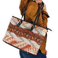 Aloha Hawaii Mikioi Lei Leather Tote Bag Beige Tropical Flower Pattern - Polynesian Pride