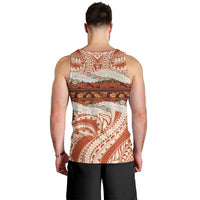 Aloha Hawaii Mikioi Lei Men Tank Top Beige Tropical Flower Pattern - Polynesian Pride