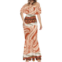 Aloha Hawaii Mikioi Lei Mermaid Dress Beige Tropical Flower Pattern - Polynesian Pride