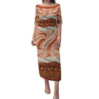 Aloha Hawaii Mikioi Lei Puletasi Beige Tropical Flower Pattern - Polynesian Pride