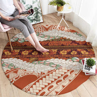 Aloha Hawaii Mikioi Lei Round Carpet Beige Tropical Flower Pattern - Polynesian Pride