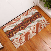 Aloha Hawaii Mikioi Lei Rubber Doormat Beige Tropical Flower Pattern - Polynesian Pride