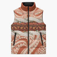 Aloha Hawaii Mikioi Lei Sleeveless Puffer Jacket Beige Tropical Flower Pattern - Polynesian Pride