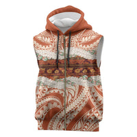 Aloha Hawaii Mikioi Lei Sleeveless Zip Hoodie Beige Tropical Flower Pattern LT14