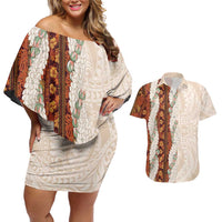 Aloha Hawaii Mikioi Lei Couples Matching Off Shoulder Short Dress and Hawaiian Shirt Cattail Red Tropical Flower Pattern LT14 Cattail Red - Polynesian Pride