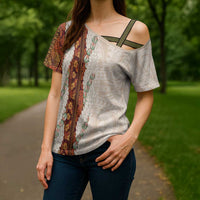 Aloha Hawaii Mikioi Lei Cross Shoulder Shirt Cattail Red Tropical Flower Pattern - Polynesian Pride