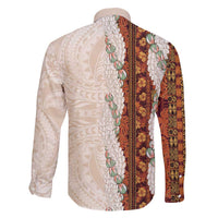 Aloha Hawaii Mikioi Lei Family Matching Off Shoulder Maxi Dress and Hawaiian Shirt Cattail Red Tropical Flower Pattern - Polynesian Pride