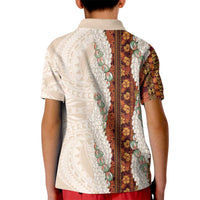 Aloha Hawaii Mikioi Lei Kid Polo Shirt Cattail Red Tropical Flower Pattern - Polynesian Pride