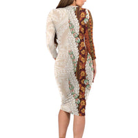 Aloha Hawaii Mikioi Lei Long Sleeve Bodycon Dress Cattail Red Tropical Flower Pattern LT14 - Polynesian Pride