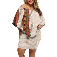 Aloha Hawaii Mikioi Lei Off Shoulder Short Dress Cattail Red Tropical Flower Pattern LT14 Women Cattail Red - Polynesian Pride