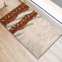 Aloha Hawaii Mikioi Lei Rubber Doormat Cattail Red Tropical Flower Pattern - Polynesian Pride