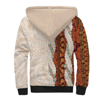 Aloha Hawaii Mikioi Lei Sherpa Hoodie Cattail Red Tropical Flower Pattern - Polynesian Pride
