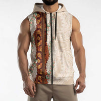 Aloha Hawaii Mikioi Lei Sleeveless Zip Hoodie Cattail Red Tropical Flower Pattern LT14 - Polynesian Pride