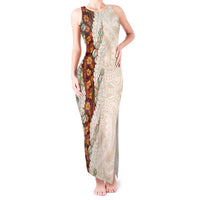Aloha Hawaii Mikioi Lei Tank Maxi Dress Cattail Red Tropical Flower Pattern LT14 Women Cattail Red - Polynesian Pride
