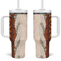 Aloha Hawaii Mikioi Lei Tumbler With Handle Cattail Red Tropical Flower Pattern - Polynesian Pride