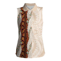 Aloha Hawaii Mikioi Lei Women Sleeveless Polo Shirt Cattail Red Tropical Flower Pattern LT14 Female Cattail Red - Polynesian Pride