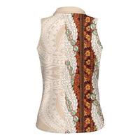 Aloha Hawaii Mikioi Lei Women Sleeveless Polo Shirt Cattail Red Tropical Flower Pattern LT14 - Polynesian Pride