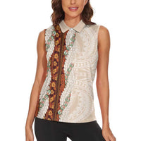 Aloha Hawaii Mikioi Lei Women Sleeveless Polo Shirt Cattail Red Tropical Flower Pattern LT14 - Polynesian Pride