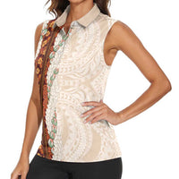 Aloha Hawaii Mikioi Lei Women Sleeveless Polo Shirt Cattail Red Tropical Flower Pattern LT14 - Polynesian Pride