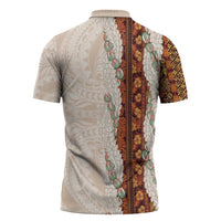 Aloha Hawaii Mikioi Lei Zipper Polo Shirt Cattail Red Tropical Flower Pattern - Polynesian Pride