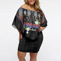 Mabuhay Philippines Festival Off Shoulder Short Dress Filipino Map Sampaguita Igorot Pattern LT14 Women Black - Polynesian Pride