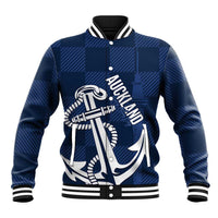 New Zealand Auckland Football Custom Baseball Jacket Navy Blue City Anchor Sky Tower Symbol - Polynesian Pride
