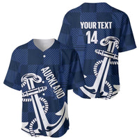 New Zealand Auckland Football Custom Baseball Jersey Navy Blue City Anchor Sky Tower Symbol - Polynesian Pride