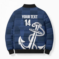 New Zealand Auckland Football Custom Bomber Puffer Jacket Navy Blue City Anchor Sky Tower Symbol - Polynesian Pride