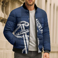 New Zealand Auckland Football Custom Bomber Puffer Jacket Navy Blue City Anchor Sky Tower Symbol - Polynesian Pride