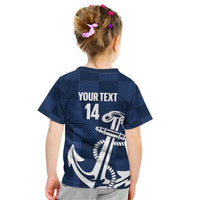 New Zealand Auckland Football Custom Kid T Shirt Navy Blue City Anchor Sky Tower Symbol - Polynesian Pride