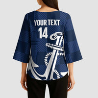 New Zealand Auckland Football Custom Kimono Sleeve Blouse Navy Blue City Anchor Sky Tower Symbol - Polynesian Pride