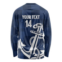 New Zealand Auckland Football Custom Long Sleeve Shirt Navy Blue City Anchor Sky Tower Symbol - Polynesian Pride