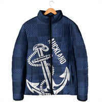 New Zealand Auckland Football Custom Padded Jacket Navy Blue City Anchor Sky Tower Symbol - Polynesian Pride