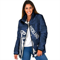 New Zealand Auckland Football Custom Padded Jacket Navy Blue City Anchor Sky Tower Symbol - Polynesian Pride