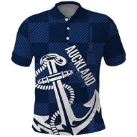New Zealand Auckland Football Custom Polo Shirt Navy Blue City Anchor Sky Tower Symbol - Polynesian Pride