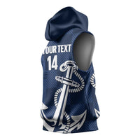 New Zealand Auckland Football Custom Sleeveless Hoodie Navy Blue City Anchor Sky Tower Symbol - Polynesian Pride