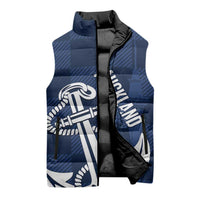 New Zealand Auckland Football Custom Sleeveless Puffer Jacket Navy Blue City Anchor Sky Tower Symbol - Polynesian Pride