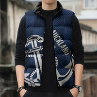 New Zealand Auckland Football Custom Sleeveless Puffer Jacket Navy Blue City Anchor Sky Tower Symbol - Polynesian Pride