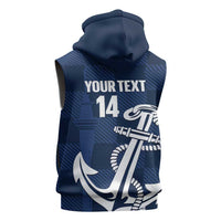 New Zealand Auckland Football Custom Sleeveless Zip Hoodie Navy Blue City Anchor Sky Tower Symbol - Polynesian Pride