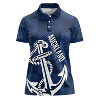 New Zealand Auckland Football Custom Women Polo Shirt Navy Blue City Anchor Sky Tower Symbol - Polynesian Pride