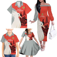 Custom Nouvelle-Caledonie Football Family Matching Off The Shoulder Long Sleeve Dress and Hawaiian Shirt Allez Les Cagous Simple Style