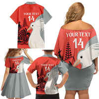 Custom Nouvelle-Caledonie Football Family Matching Off Shoulder Short Dress and Hawaiian Shirt Allez Les Cagous Simple Style