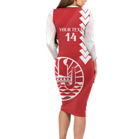 Custom Tahiti Football Family Matching Long Sleeve Bodycon Dress and Hawaiian Shirt Go Toa Aito